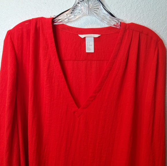 H&M V Neck Longsleeve Blouse/Red - Picture 3 of 7
